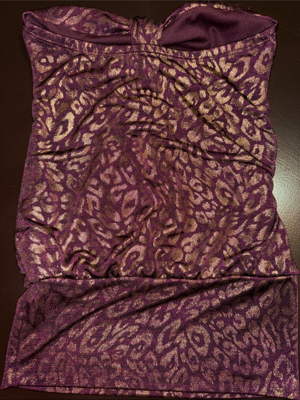Maroon/gold Metallic Leopard Print Strapless top - Picture 3 of 4